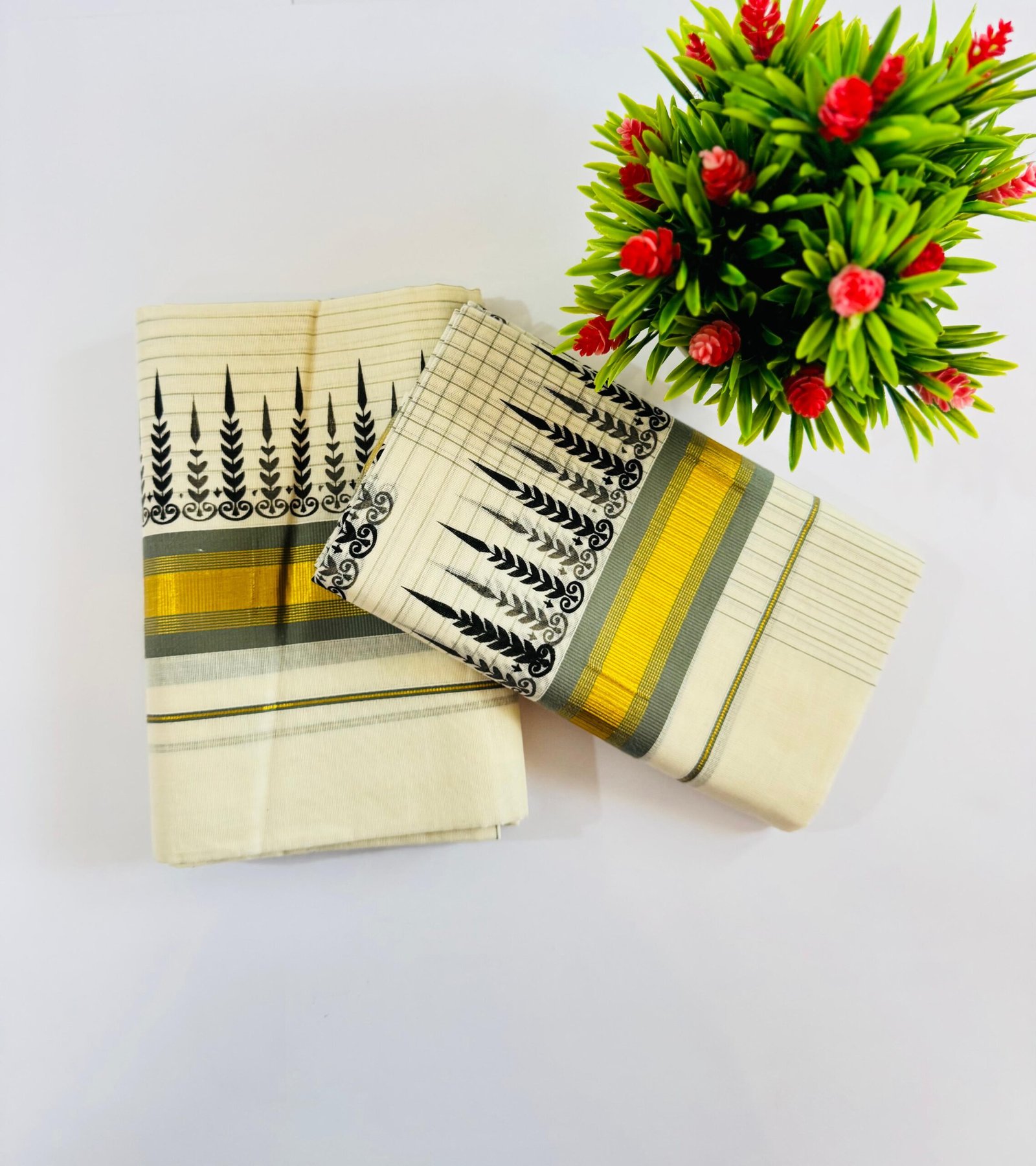 AAR020A (2) Kerala Cotton Set Mundu (Single) - Image 1