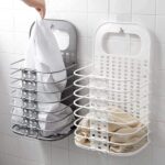Wall Mounted Hanging Mesh Laundry Basket Toiletry Organization Washing Bin Home Portable Magic Sticker Plastic Laundry Hamper Bag for Bathroom Bedroom Dirty Clothes - Image 5