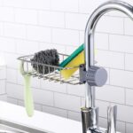 Kitchen Sink Caddy Organizer Over Faucet Sponge Holder, Stainless Steel Heavy Duty Thickening Hanging Faucet Drain Rack for Scrubbers, Soap, Bathroom, Detachable No Suction Cup or Magnet